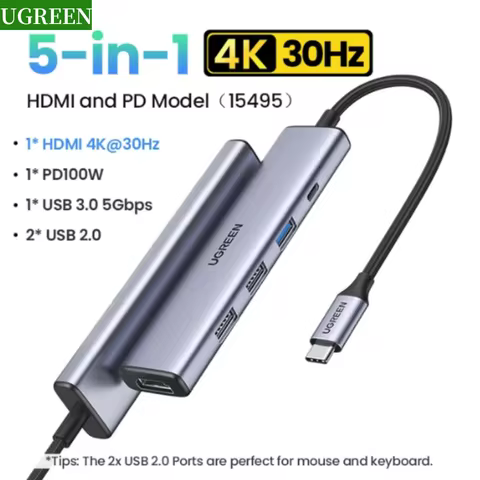 UGREEN 5 in 1 USB C Hub 4K HDMI USB HUB 100W Multiport Adapter for MacBook Pro/Air, iPad Pro, iMac, 