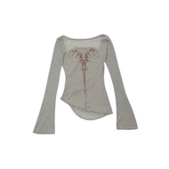 Fashionable Autumn Women's Stretch Print T-Shirt with Square Neck and Flared Sleeves - TMG8