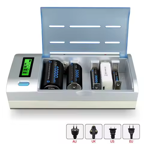 LCD Smart Battery Charger For 1.2V AA AAA C D Size 9V NI-MH NI-CD Rechargerable Battery 1.2V AA AAA 