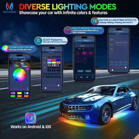 MICTUNING N8 Car Underglow Light Bar Kit, RGB+IC LED Light Strips With Wireless App & Remote Control