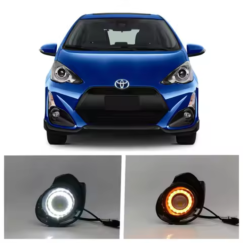 LED Fog Light Assembly For Toyota Prius C Aqua 2015 2016 2017 Dual Color Angel Eye Daytime Running L