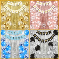 23pcs Birthday Balloon Set Happy Birthday Banner Backdrop Gold Foil Curtain Metallic Confetti Balloo