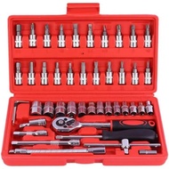 Motorcycle Tools 46-Piece 1/4" Socket Set​​ Chrome Vanadium Steel Metric Bits & Extensions for Motor
