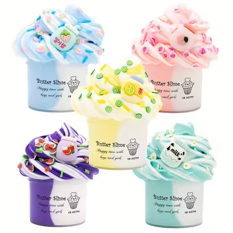 2.37oz Fluffy Two-Tone Butter Slime Super Soft Clay Stretchy Non-sticky Party Favors Slime Charms To