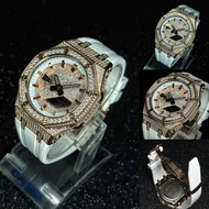 Casioak GA-2100 with full moissanite rose gold bezel and facedial and white rubber strap