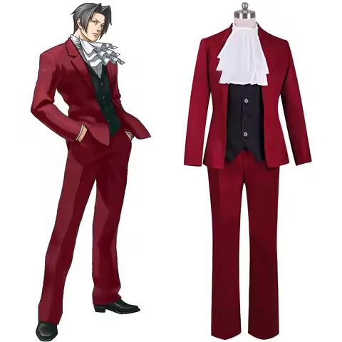 IN STOCK Ace Attorney Investigations Prosecutor Miles Edgeworth Cosplay Costume Anime Red Suit Outfi