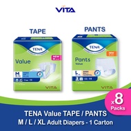 [ 1 Carton ] TENA Value (M/L/XL Size) TAPE / PANTS - Adult Diapers