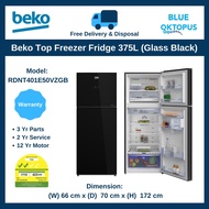 Beko Top Freezer 375L Fridge (Glass Black), New Model! (RDNT401E50VZGB