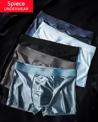 5pcs Luxury Summer Smooth Cool Satin-like Men's Boxer Shorts Underpants Breathable Crotch Male Under