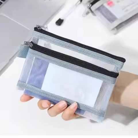 4PC Double Layer Nylon Mesh Square Zipper Coin Bags Purse Money Wallet ID Credit Card Holder License