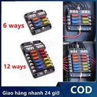 6-way, 12-way car and boat fuse box, fuse holder and warning light, 12V 36V power distribution panel