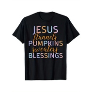 Flannels Pumpkins Sweaters Blessings Fall Season Faith T-Shirt