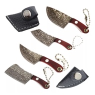 Mini Knife Set, Damascus Pocket Knife with Sharpener, Mini Chef EDC Knives, Tiny knife Cleaver Keych