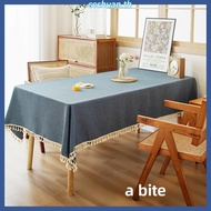 【SG】Table Cloth Washable Solid Color Tassel Cotton Linen Fabric Tablecloth Dust-Proof Cover for Kitc