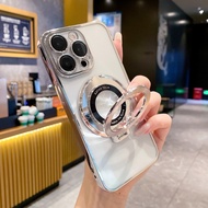 With Lens Films With MagSafe Magnetic Stand Electroplating Soft Clear Shockproof Phone Case For iPho