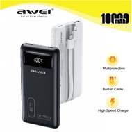 Awei With Cable fast charging Power Bank 10000mAh LED Display P168k Powerbank at 22.5W PD20W P136K 20000mAh For Phone