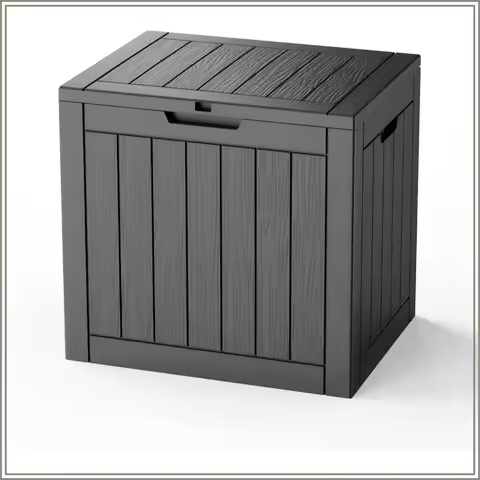Box 35 Gallon Outdoor Deck Box, Lockable Waterproof Storage Box for Garden Tools, Cushions, Black Re