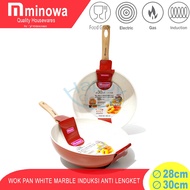 MINOWA 28-30CM WOK PAN/ FRYING PAN WHITE MARBLE INDUCTION NON-STICK