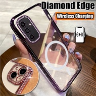 Magnetic Clear Casing For Samsung A15 A25 A35 A55 5G TPU phone case with Rhinestone Diamond edge mag