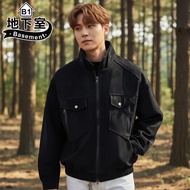 Basement B1-Jacket Overall Style Retro Suede Stand-Up Collar Jacket Patch Pocket Loose Short Elastic