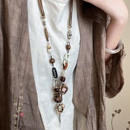 OSF66 Tua rua Vòng cổ phong cách dân tộc Hoa Gỗ Dây chuyền Áo len dài Ngọt ngào Dây đeo cổ Vòng cổ p