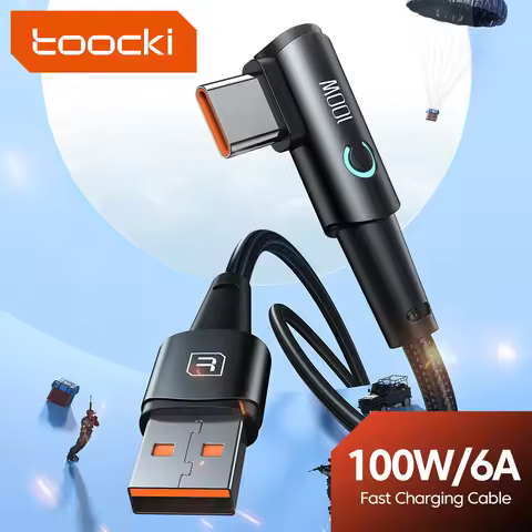 Toocki 100W USB Cable to Elbow Fast Charging Type C Cable for Redmi K30 LED Light 6A USB C Data Cord