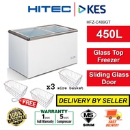 HITEC Glass Top Freezer 450L HFZ-C489GT Sliding Glass Door Ice Cream Freezer Aiskrim Frozen HFZC489G
