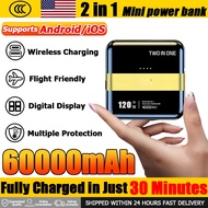 【ready stock】mini power bank powerbank 60000mAh max fast charging 3c power bank 2-in-1 detachable mi