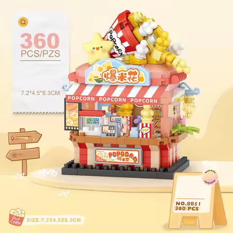 LOZ street shop popcorn shop milk tea shop barbecue shop model assembly children's educational build