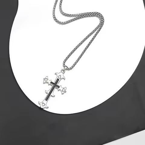 Cross pendant necklace chrome heart diamond necklace cross necklace pendant street style titanium st