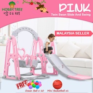 Gelungsur HOBBY TREE (HT150) Twin Swan Home Indoor 3 in 1 Swing & Slide Kids Mini Playground Set wit