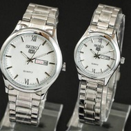 JAM TANGAN SEIKO 5 COUPLE KW SUPER TANGGAL HARI AKTIF RT SILVER