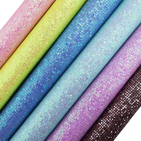 30x134cm Roll Pink Red Yellow Grid Chunky Glitter Fabric PU Faux Leather For Earring Bows Shoes Home