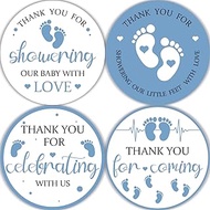 80 Pieces Cute Blue Feet Thank You Stickers, Baby Shower Birthday Party Decorate Boy Footprint Party Gift Wrap Bag Label Decorations, 4 Design Stickers