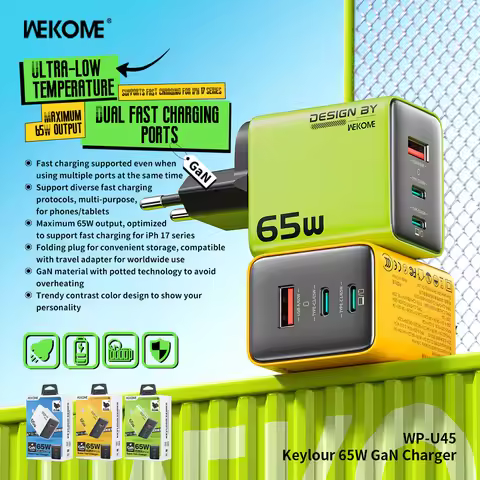 WEKOME 65W Gallium Nitride USB-C Charger Super Fast Charge Type-C for iPhone Android Devices