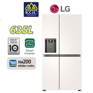 LG 635L Side by Side Fridge in Beige White Inverter Refrigerator GC-L257KQKW