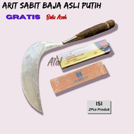 Isi 2 Pcs Sabit Baja Putih Dan Batu Asah 2 Sisi - Paket Arit Baja Super Tajam Dan Asahan Batu 2 Fungsi - Aret Pengaritan Potong Rumput Dan Padi Serbaguna