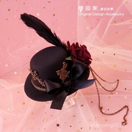 Hand-Made Rose Rabbit Retro Gothic Top Hat Headdress Hair Accessories Tea Party Photography Styling 