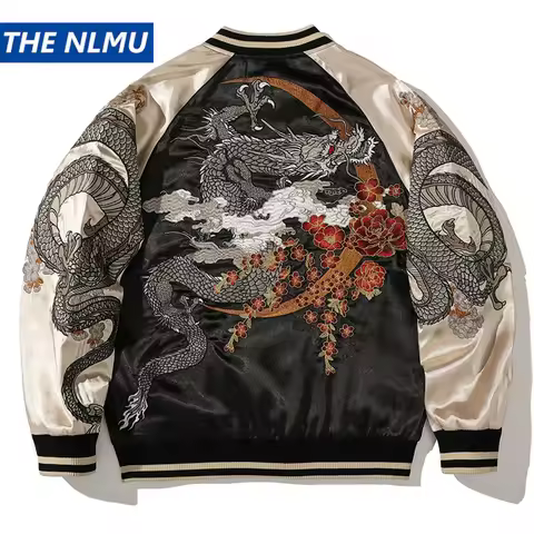 Vintage Streetwear Japanese Sukajan Souvenir Jacket 2026 Spring Dragon Embroidered Baseball Jacket S