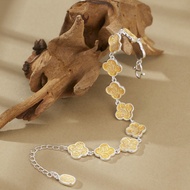 925 Silver Jewelry New Style Gold-Painted Four-Leaf Clover 925 Silver Bracelet Gold Lucky Clover Acc