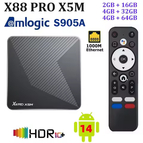 X88 PRO X5M Al-SR TV Box Android 14 Amlogic S905A 4G 64G Smart Media Player 2.4G&5G Dual Wifi 1000M 
