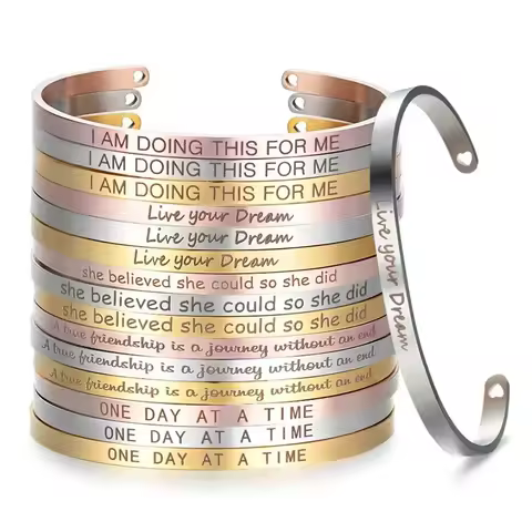 Customized Coordinate Engraved Name Text Heart Hole Cuff Bangle Personalized Stainless Steel 4mm Bra