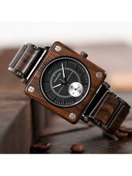 1只bobo Bird男士木質手錶,輕奢不銹鋼木質手錶男款石英自動機械手錶
