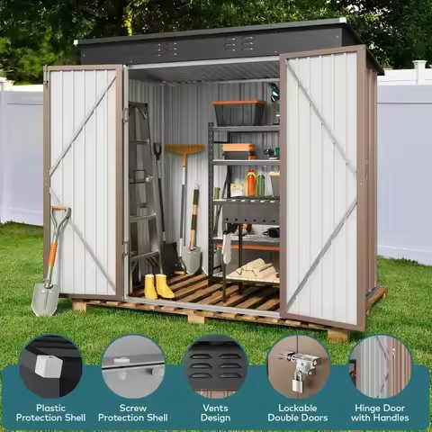 6' x 4' Outdoor Storage Shed with Double Lockable Doors, Anti-Corrosion Metal Garden Shed, Waterproo