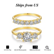 Lab-Created 10/10 Moissanite 2Colors Set Ring 2CT VVS Clarity 18K Gold Plated Stackable 3Stones Hypo