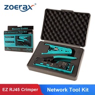 ZoeRax RJ45ผ่านชุดเครื่องมือหนีบ Ethernet Crimper Cat5 Cat5e Cat6 Cat6A Cat7ชุดเครื่องมือจีบ RJ45 RJ11คีมปลอกสาย