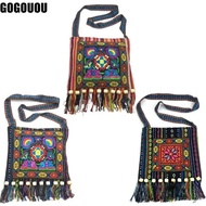 GOGOUOU Message Bag, Fashion Hmong Tribal Ethnic Women Shoulder Bag, Embroidery Tapestry Tassels Vin