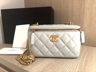 Chanel vanity case 23s 長盒子 灰藍色山茶花調節扣