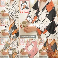 Funny Cartoon Cat Flannel Snap-button Blanket, Multi-functional Flannel Shawl, Wearable for Office U