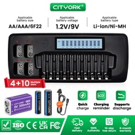 Cityork 12 Slot 1.2V 9V AA/AAA Rechargeable Battery Charger With UK Plug Power Adapter LCD Universal